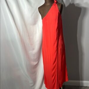 Mara Hoffman One-Shoulder Knot-Shoulder Coral Red Coverup